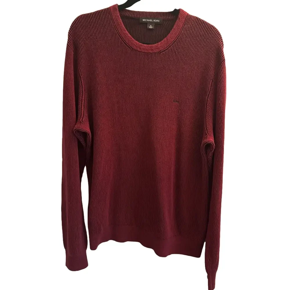 MICHAEL KORS Mens Large Red Merlot Long Sleeve Casual Cotton Knit Sweater XL